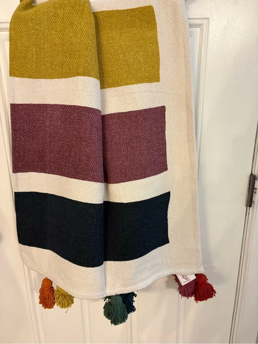 Striped Multicolor Throw Blanket - White, Rust, Mustard, Teal, Navy